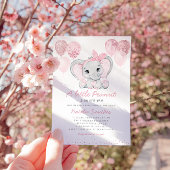 かわいい象ガールバルーンベビーシャワー招待状 招待状