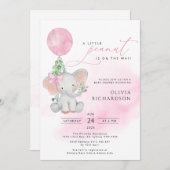 かわいい象ガールバルーンベビーシャワー招待状 招待状 (正面/裏面)