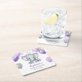 かわいい象ガールバルーン赤ちゃんシャワー スクエアペーパーコースター (インサイチュ)