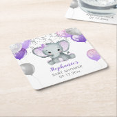 かわいい象ガールバルーン赤ちゃんシャワー スクエアペーパーコースター (アングル)