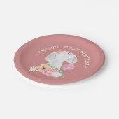 かわいい象ガールファースト誕生日ほこりっぽいピンク ペーパープレート (アングル)