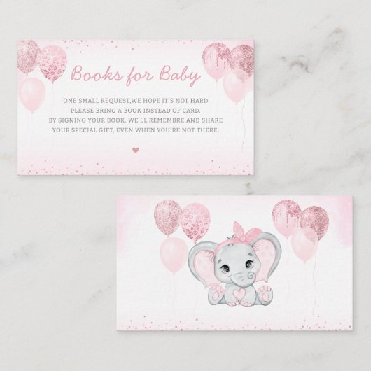 かわいい象ガール赤ちゃんシャワーベビー エンクロージャーカード (正面/裏面)