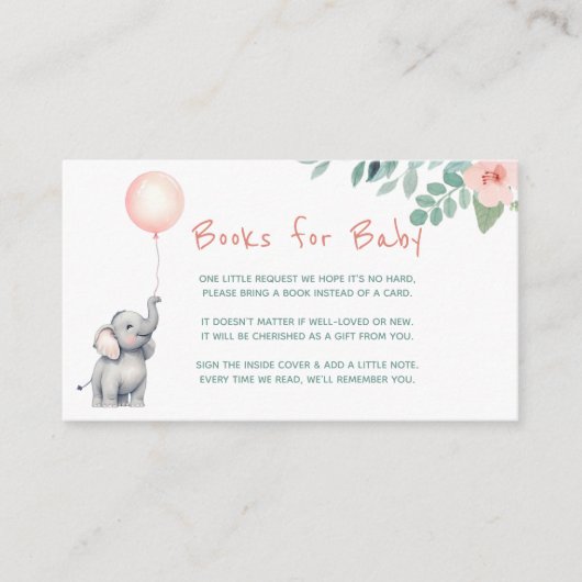 かわいい象ガール赤ちゃんシャワーベビー エンクロージャーカード (正面)