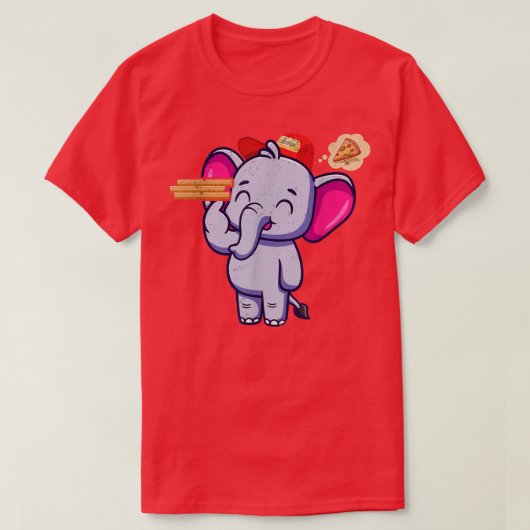 かわいい象キュート動物ピザデリバリー面白いP Tシャツ (デザイン正面)