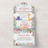 かわいい象キリンのバルーンフローラの赤ちゃんシャワー オールインワン招待状 (内側)