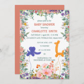 かわいい象キリンのバルーンフローラの赤ちゃんシャワー 招待状 (正面/裏面)