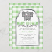 かわいい象グリーンジンジャムベビーシャワー招待状 招待状 (正面/裏面)