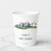 かわいい象コウノトリ赤ちゃんシャワー 紙コップ (裏面)