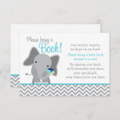 かわいい象シェブロンティール（緑がかった色）赤ちゃんシャワーブック 招待状 (正面/裏面)