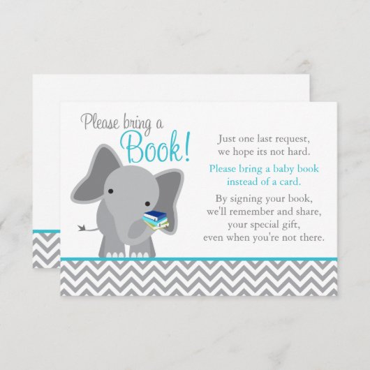 かわいい象シェブロンティール（緑がかった色）赤ちゃんシャワーブック 招待状 (正面/裏面)
