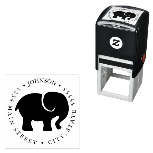 かわいい象シルエット戻りラベル セルフインキングスタンプ (インサイチュ)