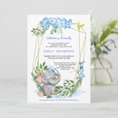 かわいい象ジオメトリックブルー仮想ベビーシャワー 招待状 (スタンド正面)