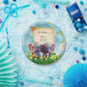 かわいい象ツインズベビーシャワーブルーカスタムフローラ ペーパープレート (パーティー)