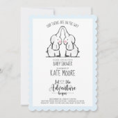 かわいい象ツインズベビーシャワーブルー男の赤ちゃん 招待状 (正面)