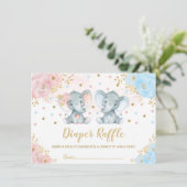 かわいい象ツインズボーイガールベビーおむつラッフル エンクロージャーカード (スタンド正面)