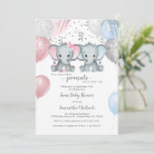 かわいい象ツインバルーンベビーシャワー 招待状 (スタンド正面)