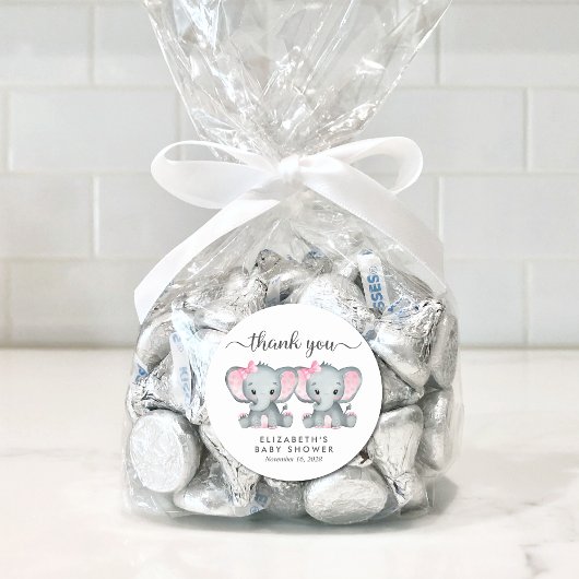 かわいい象ツインベビーガールズシャワーありがとう ラウンドシール