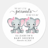 かわいい象ツインベビーガールズシャワー ラウンドシール (正面)