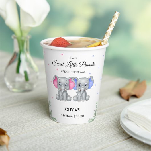 かわいい象ツイン女の子の男の子の赤ちゃんシャワー 紙コップ (インサイチュ)