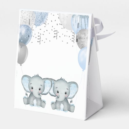 かわいい象ツイン男の子バルーンベビーシャワー フェイバーボックス (裏面サイド)