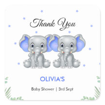 かわいい象ツイン男の子赤ちゃんシャワーありがとう