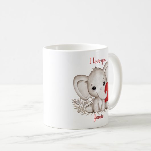 かわいい象ハートバレンタインパーソナライズされた愛 コーヒーマグカップ (正面右)
