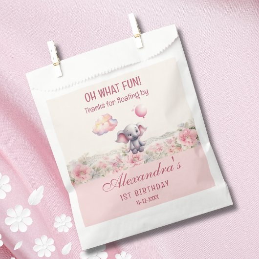 かわいい象バルーンピンク赤ちゃん女の子1歳の誕生日 フェイバーバッグ