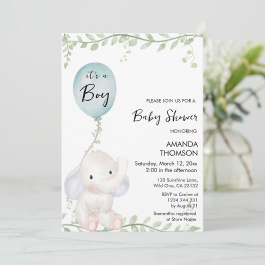 かわいい象バルーンベビーシャワー招待状 招待状 (スタンド正面)