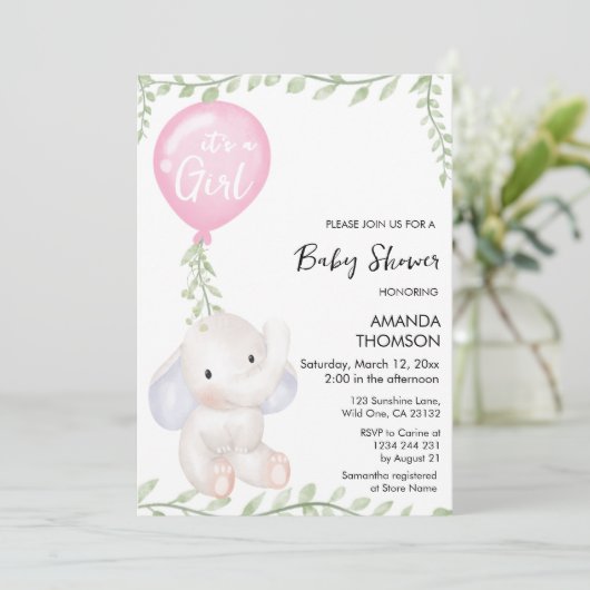 かわいい象バルーンベビーシャワー招待状 招待状 (スタンド正面)