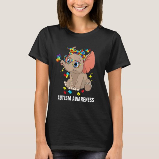 かわいい象バンダナ動物自閉症啓発モン Tシャツ (正面)