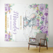 かわいい象パープルフローラ赤ちゃんシャワーへようこそ タペストリー (インサイチュ(横))