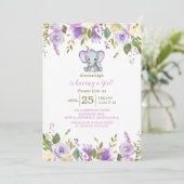 かわいい象パープル春フローラベビーシャワー 招待状 (スタンド正面)