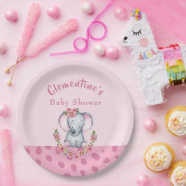 かわいい象ピンクのアニマルプリント赤ちゃんシャワー ペーパープレート