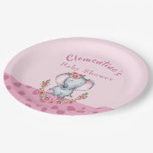 かわいい象ピンクのアニマルプリント赤ちゃんシャワー ペーパープレート (アングル)