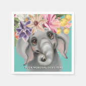 かわいい象ピンクのティール(緑がかった色)ベビーサファリジャングルパーティー スタンダードカクテルナプキン (正面)