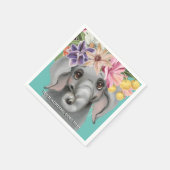 かわいい象ピンクのティール(緑がかった色)ベビーサファリジャングルパーティー スタンダードカクテルナプキン (角)