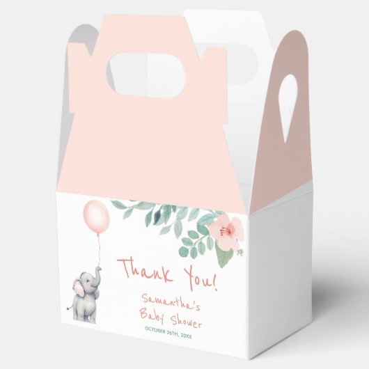 かわいい象ピンクのバルーン女の子の赤ちゃんシャワー フェイバーボックス (オープン)