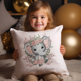 かわいい象ピンクのフローラ緑の子供の名前 クッション