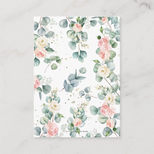 かわいい象ピンクのフローラ緑の本ベビー エンクロージャーカード (裏面)