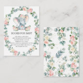 かわいい象ピンクのフローラ緑の本ベビー エンクロージャーカード (正面/裏面)