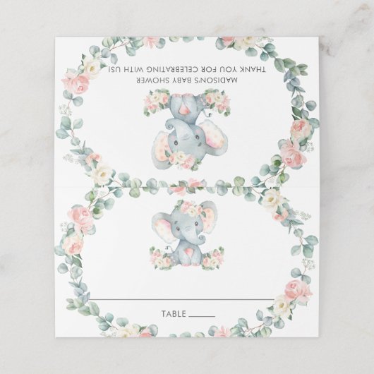 かわいい象ピンクのフローラ緑の赤ちゃんシャワー プレイスカード (外部開封)