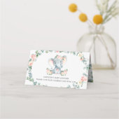 かわいい象ピンクのフローラ緑の赤ちゃんシャワー プレイスカード (裏面)