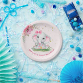 かわいい象ピンクのフローラ赤ちゃんシャワー ペーパープレート (パーティー)