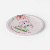 かわいい象ピンクのフローラ赤ちゃんシャワー ペーパープレート (アングル)