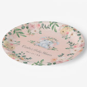 かわいい象ピンクのフローラ赤ちゃん女の子ベビーシャワー ペーパープレート (アングル)