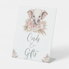 かわいい象ピンクのボホガールカードとギフト 台座サイン