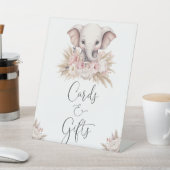 かわいい象ピンクのボホガールカードとギフト 台座サイン (インサイチュ)