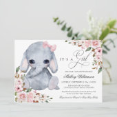 かわいい象ピンクのローズガールベビーシャワー招待 招待状 (スタンド正面)