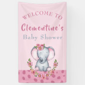 かわいい象ピンクの動物の赤ちゃんシャワーへようこそ 横断幕 (縦)