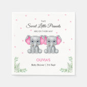 かわいい象ピンクの双子の女の子の赤ちゃんシャワー スタンダードカクテルナプキン (正面)
